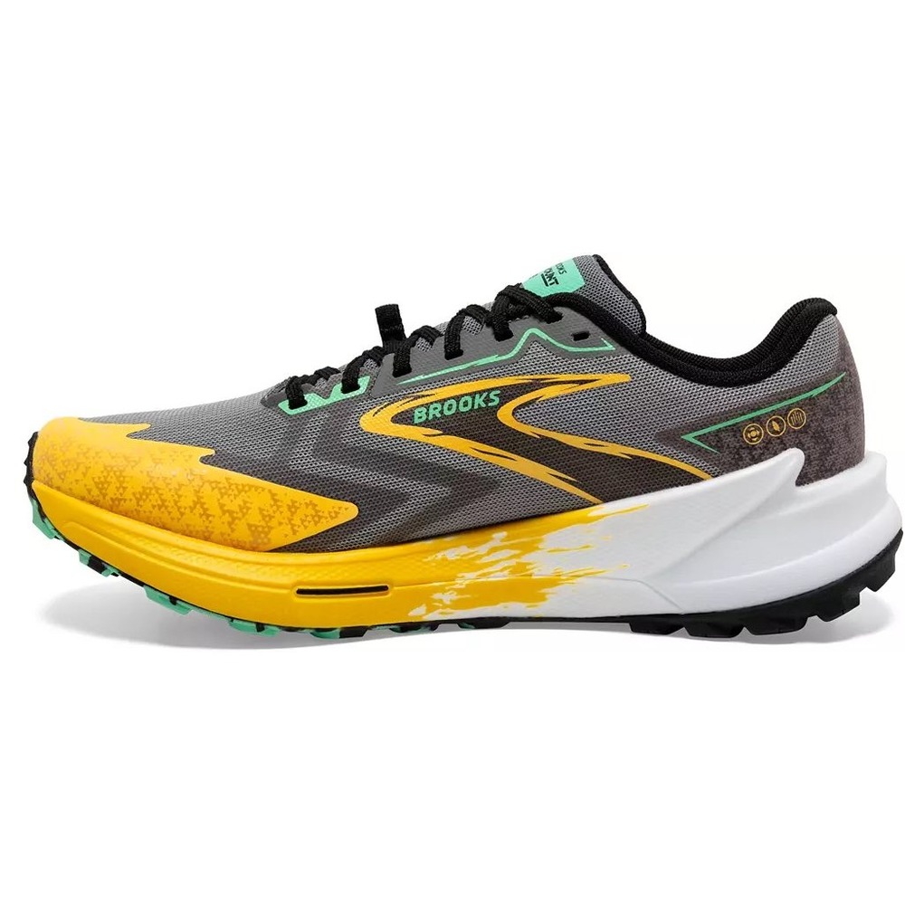 Brooks Catamount 3 Men Trail Running Shoes Lemon Chrome Sedona Sage 10.5D NEW - Picture 3 of 8